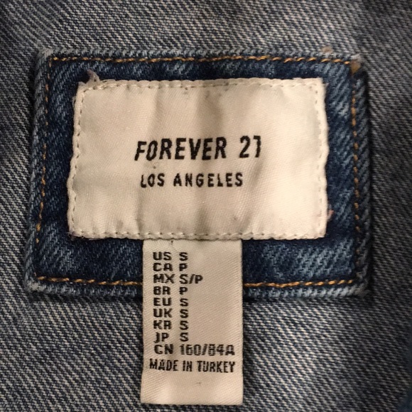 F21 | Distressed Cropped Blue Denim Jean Jacket - Picture 7 of 9